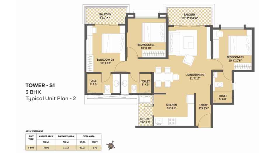 Bramha-Sky-City-Floor-Plan-3-BHK-970-Sqft